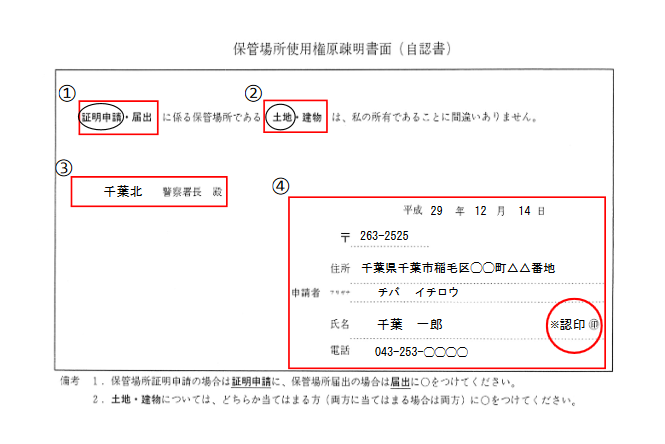 保管 場所 使用 承諾 証明 書 書き方